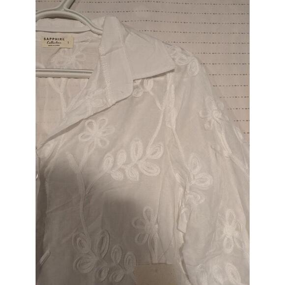 Sapphire Collection Embroidered White Blouse Womens Small Floral - Picture 8 of 12